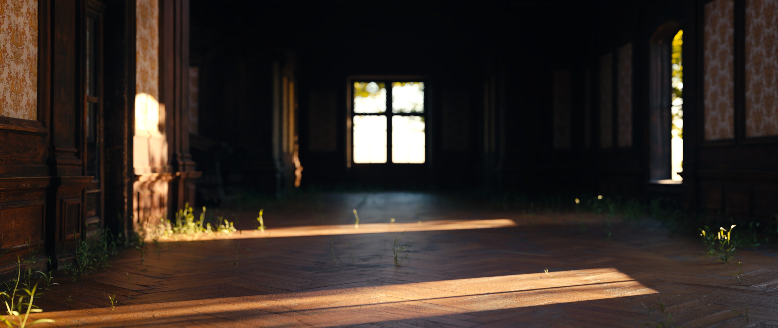 An empty wooden hall